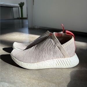 Adidas Boost Beige Slip-On Shoes with Red Details - Size 8